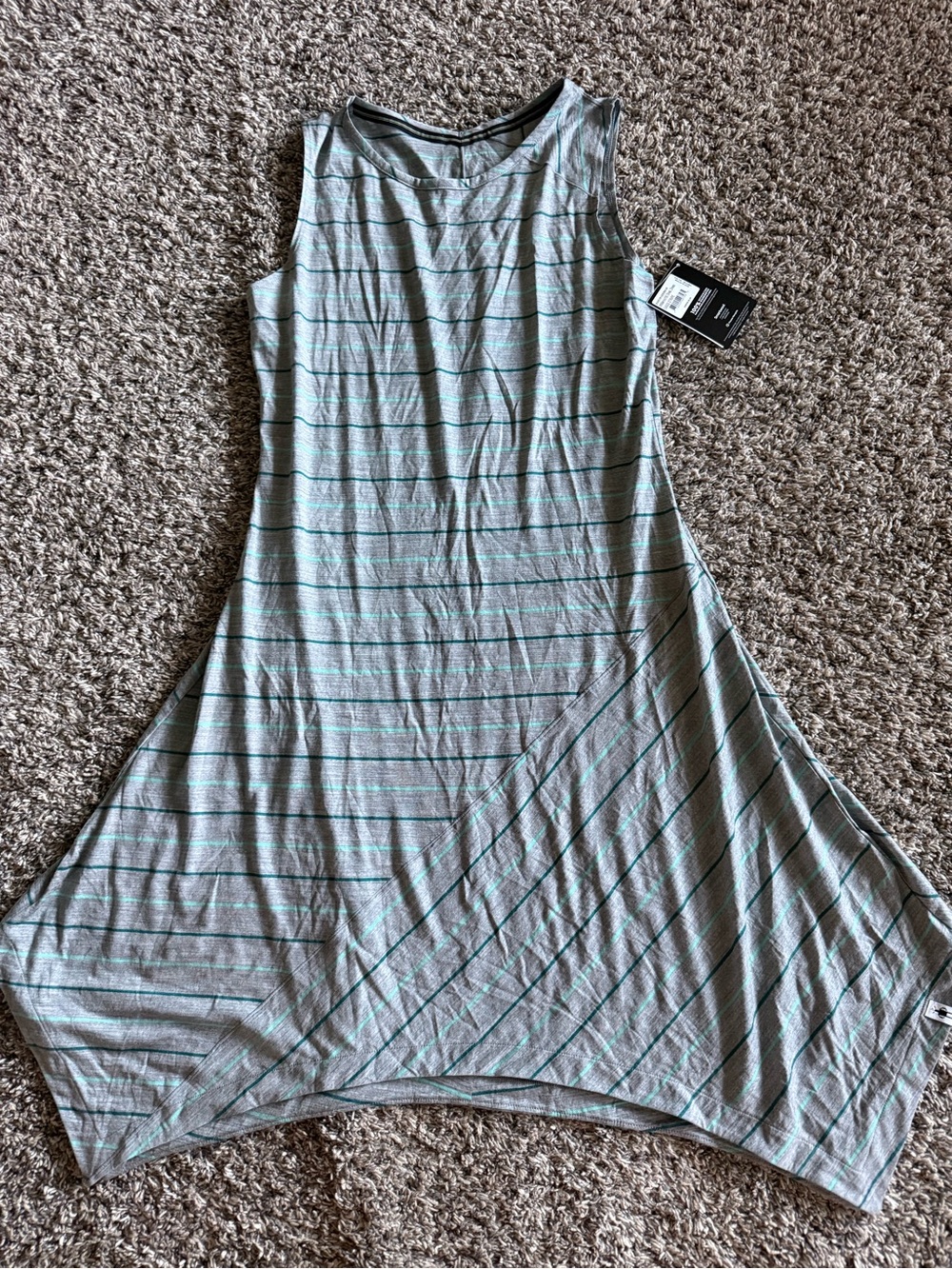 Smartwool Asymmetrical Gray Dress with green Stripes-NWT-medium